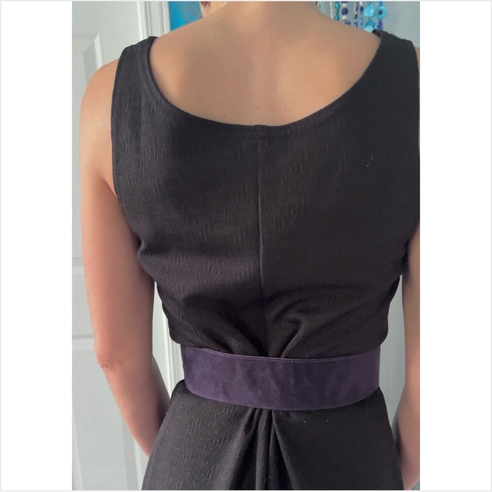 🎁 Vintage Leather Belt 1983 French | Deep Purple Suede | Asymmetrical Detail New - Picture 3 of 16